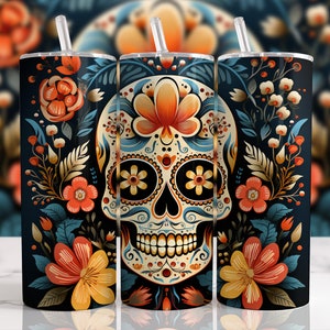 Sugar Skull, Dia de Los Muertos png, 20 oz Skinny Tumbler, Sublimation Design, Digital Download