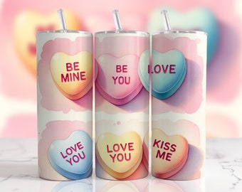 Valentine Tumbler Wrap: Conversation Hearts PNG (Digital Download)