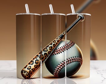 Softball Tumbler Wrap: Leopard Bat, 20oz Skinny Sublimation Design (PNG Digital Download)