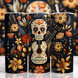 Dia de Los Muertos png , Sugar Skull, 20 oz Skinny Tumbler, Sublimation Design, Digital Download
