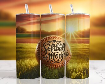 Softball Mom Sunset Tumbler Design: 20oz Skinny Tumbler Wrap (PNG Digital Download)