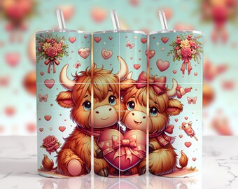 Highland Cow Valentines Tumbler Wrap: 20 oz Sublimation Design (PNG)