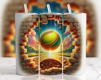 3D Softball Hole In The Wall Tumbler Design (PNG Digital Download)