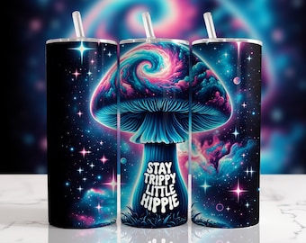 Mushroom Tumbler Sublimation Design: Psychedelic Hippie 20oz Skinny Wrap (Digital Download)