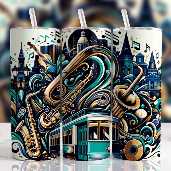 Mardi Gras Png, Tumbler Wrap, Sublimation Designs, 20 oz Skinny, Digital Download, Instant, New Orleans Party, Celebration Jazz Street Car