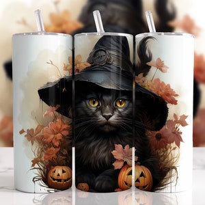Halloween Tumbler wrap Cat Tumbler Halloween Wrap, 20 oz Skinny, Tumbler Sublimation Design ,Digital Download, Spooky Vibes