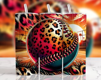 Leopard Print Softball 20oz Tumbler Design (PNG Digital Download)