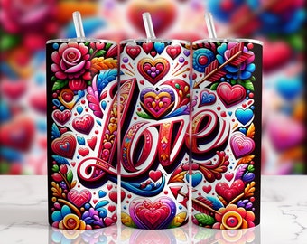 Valentine Tumbler Wrap: 'Love' Sublimation Design (Digital Download)