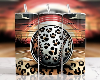 Leopard Print Softball 20oz Tumbler Wrap (PNG Digital Download)