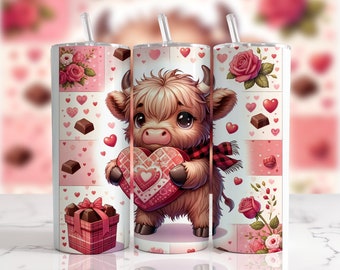 Valentine tumbler wrap, Cow Offers Candy -  Tumbler Sublimation Designs 20 oz Skinny Wrap Digital Download File