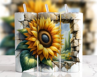Sunflower Tumbler, Hole In The Wall, Wrap, Sublimation Design, 20oz Skinny, PNG Instant, Digital Download,