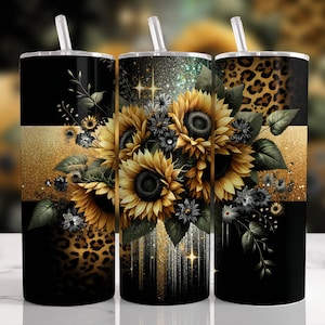 Leopard Print Png, Sunflower Tumbler Wrap, Sublimation Design, 20oz Skinny, PNG Instant, Digital Download,
