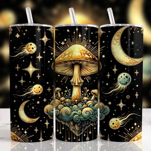 Mushroom Png, Tumbler Sublimation Designs, 20 oz Skinny Wrap, Digital Download, Celestial