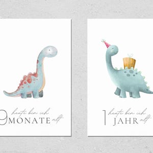 Bonjour tout le monde, me voilà ! Cartes d'anniversaire pour bébé - Motif dinosaure - 16 cartes - Version numérique - Cadeau de naissance