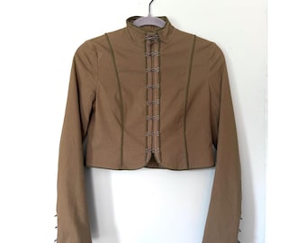 Theory Gloria Cropped Hook & Eye Jacket Y2K Military Mock Neck Olive Green Sz 0