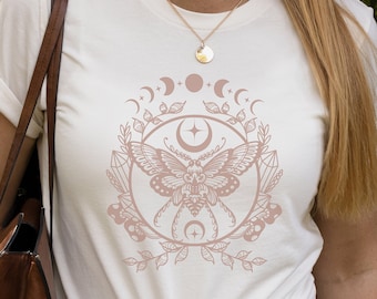 T-shirt mistica falena luna, strega della terra, fasi lunari, maglietta della dea, t-shirt della natura, spirituale, regalo fidanzata, regalo amico, mamma terra