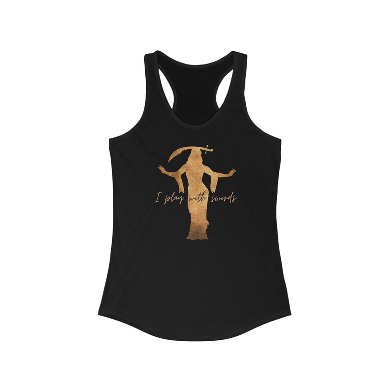 Golden Sword Dancer, Belly Dance Top, Women's Tank Top, Ideal Racerback Tank, Belly Dancer Gift, Friend Gift, Dance Wear, I play with swords immagine 2