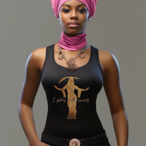 Golden Sword Dancer, Belly Dance Top, Women's Tank Top, Ideal Racerback Tank, Belly Dancer Gift, Friend Gift, Dance Wear, I play with swords