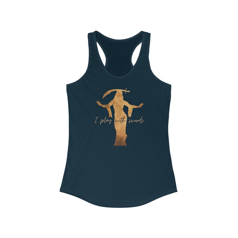 Golden Sword Dancer, Belly Dance Top, Women's Tank Top, Ideal Racerback Tank, Belly Dancer Gift, Friend Gift, Dance Wear, I play with swords immagine 4