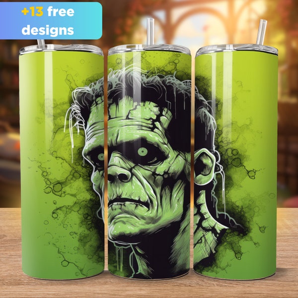 Halloween 20 oz Tumbler, Sublimation Wrap, Design Sublimation, Instant digital download PNG, Frankenstein Halloween Horror Digital Download