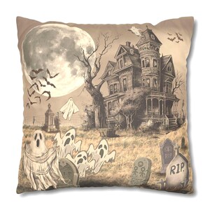 Haunted House Halloween Throw Pillow Cover: Spooky Faux Suede Cushion, Multiple Sizes