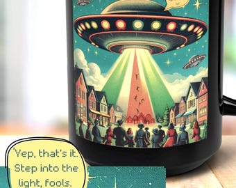 Retro UFO Mug: Funny Alien Spaceship Coffee Cup (15oz)