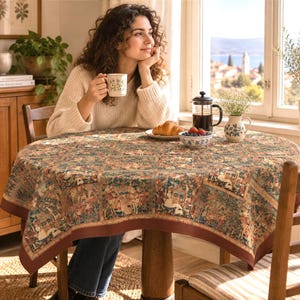 Medieval Tapestry Tablecloth: Historical Renaissance Art Decor, 55" Square