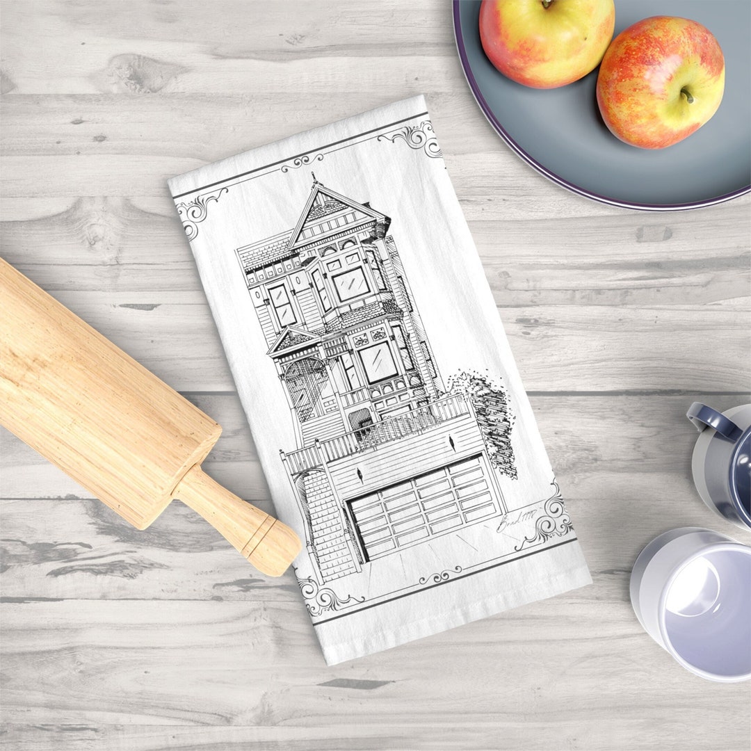 Victorian House Tea Towel for Kitchen or Guest Bath, Vintage Look Dish ...