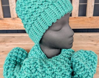 Kids Hand Knit Scarf and Hat or Headband Set – Recycled Acrylic
