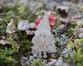 Gnome with Christmas Tree and Hat. Wood Cutout for Crafts, Home Decor or Ornaments