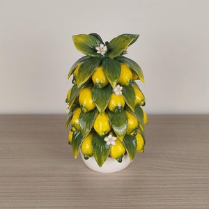 Handgjord citronkorg i keramik, tillverkad i Italien, citronpyramid i Vietri, keramisk heminredning, bordsprydnad