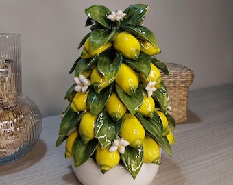 Cesto di Limoni in ceramica, Ceramica Fatta a mano, Made in Italy, Decorazione per la casa, Regalo unico, Ornamento Stagionale