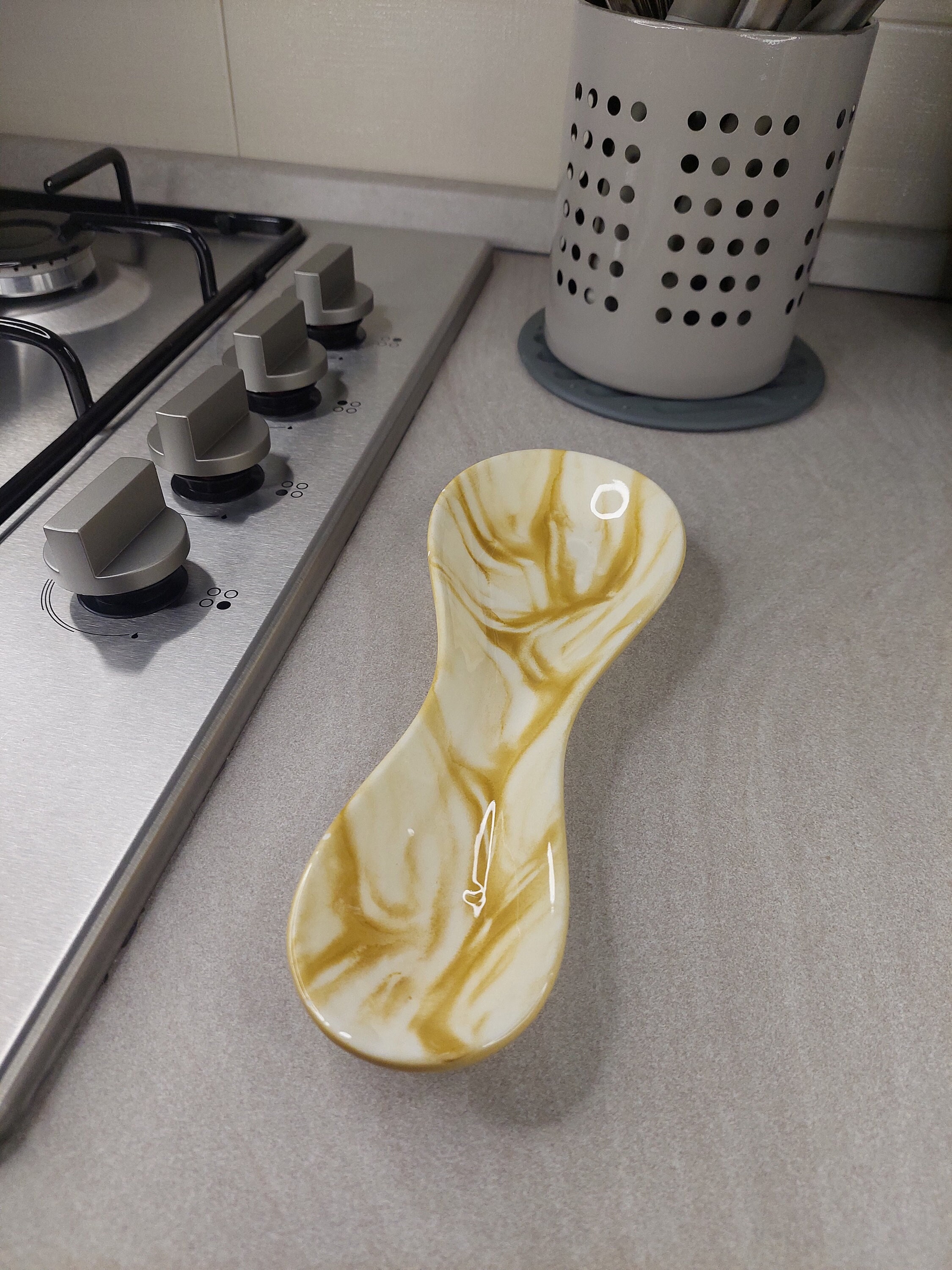 Poggiamestolo In Pietra Lavica Dell'Etna - Made In Italy, Appoggia Cucchiaio Design, Regalo Idea Sottopentola