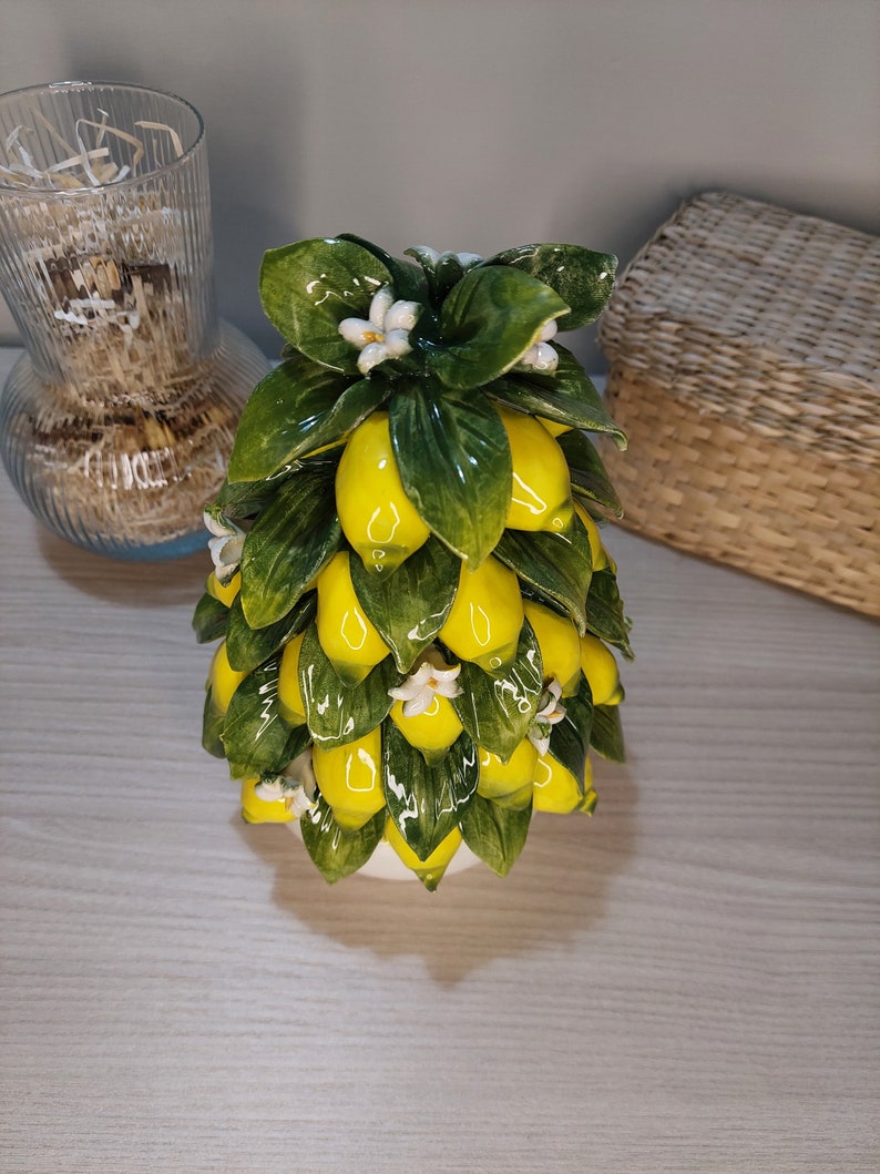 Panier de citron en céramique, céramique faite à la main, fabriqué en Italie, décoration de la maison, cadeau unique, ornement saisonnier image 9