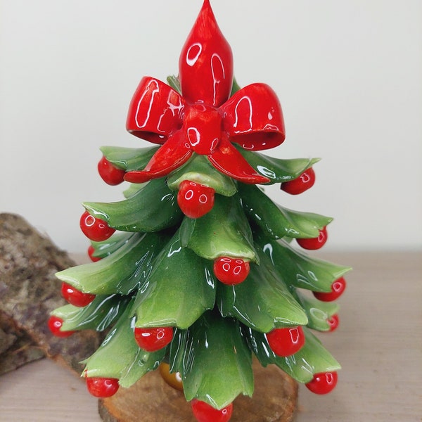 Sapin de Noël en céramique fait à la main et peint, excellent cadeau de Noël, décoration de Noël (H 15 cm)