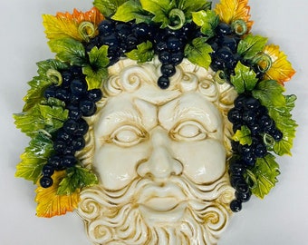 Face of Bacchus Handmade Ceramic Wall Decoration Unique Gift Made in Italy Indoor and Outdoor Wall Art