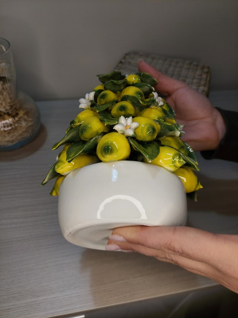 Panier de citron en céramique, céramique faite à la main, fabriqué en Italie, décoration de la maison, cadeau unique, ornement saisonnier image 4