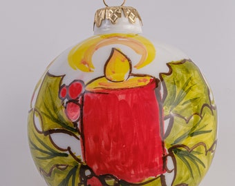 Boule de Noël en céramique (diamètre 10 cm) - Bougie de Noël - Décoration de sapin de Noël - Décoration de Noël