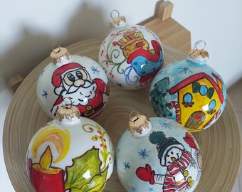 Ensemble de 5 boules de Noël en céramique faites à la main dans différents modèles (diamètre 10 cm) - Décoration d'arbre de Noël - Décorations de Noël