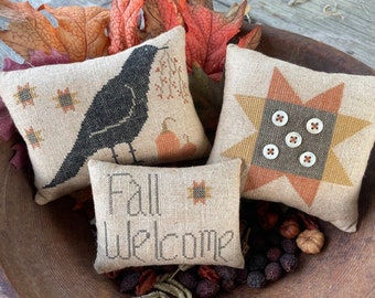 Herbst Willkommen Trio --- Primitive --- PDF/Download --- Kreuzstich --- Muster --- Herbst von Asbery's Repliken Stitches