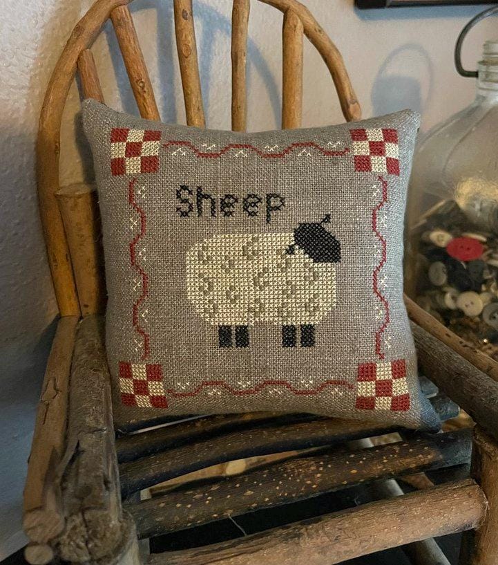 Fair Time Sheep --- Primitive PAPER Cross Stitch Pattern by