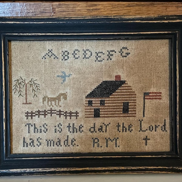 This is the Day Primitive Cross Stitch Sampler E-pattern