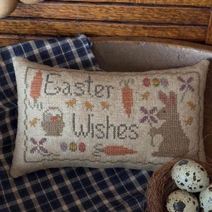 Easter Wishes - Pin Keep - Pattern - Primitive - PDF/Download - bunny - carrot - chicks - Asbery&#39;s Echoes Stitches
