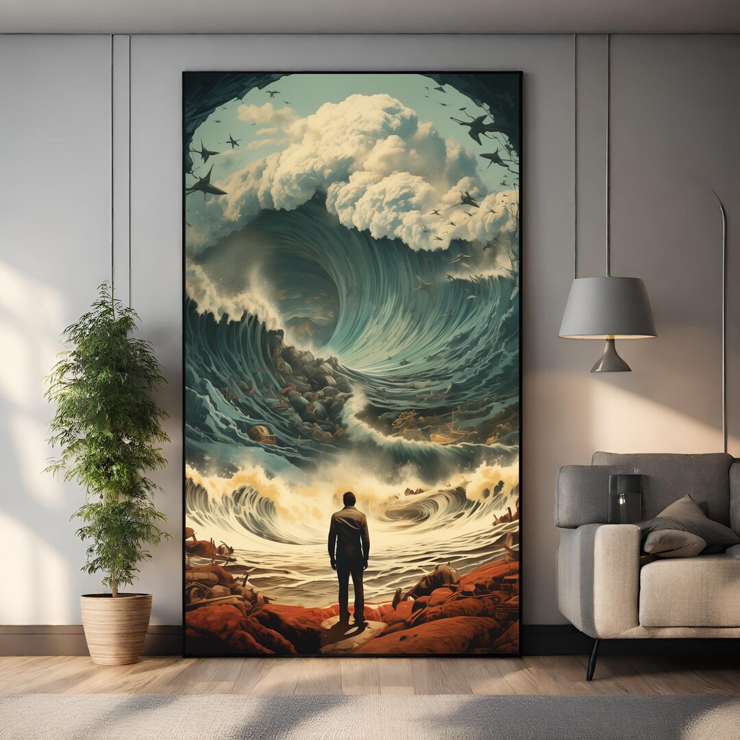 Ocean Man Surreal Printable Poster Waves Clouds Special - Etsy