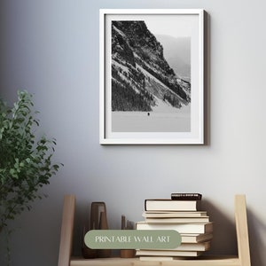 Frostfall Scenic Mountain Art Print, Moody Winter Wall Art, Black & White Mountain Photography, Lake Louise, Rocky Mountain Wall Decor image 2