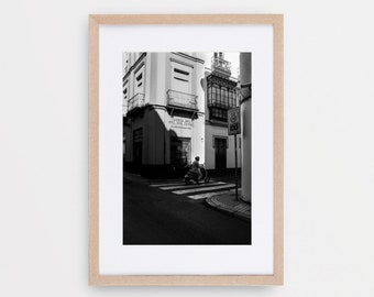 Commuter | Black & White Art Print, European City Photography, Vintage Art, Spanish City, Seville Photography, Modern Street Photography