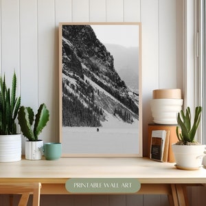 Frostfall Scenic Mountain Art Print, Moody Winter Wall Art, Black & White Mountain Photography, Lake Louise, Rocky Mountain Wall Decor image 3