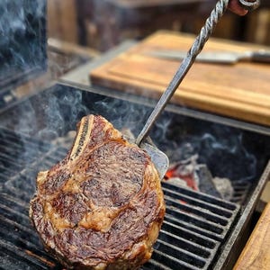 Hand Forged Pigtail Meat Flipper - Personalized BBQ Grill Tool for Dad - Blacksmith Made Steel Steak Turner - Grilling Gift for Men