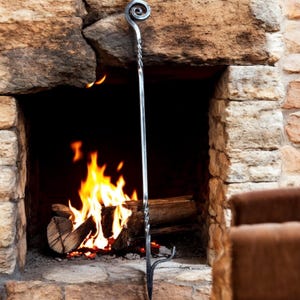 Hand Forged 27&quot; Spiral Handle  Metal Fire Poker, fireplace tool, blacksmith made, firepit tool, Campfire Tool, Blacksmith Forged Poker