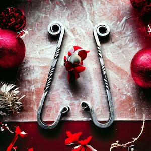 Hand-Forged Iron Stocking Hanger: Twisted Spiral Christmas Decor